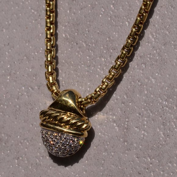 Vintage David Yurman Signed Diamond Acorn In Yellow Gold - Picture 3 of 5